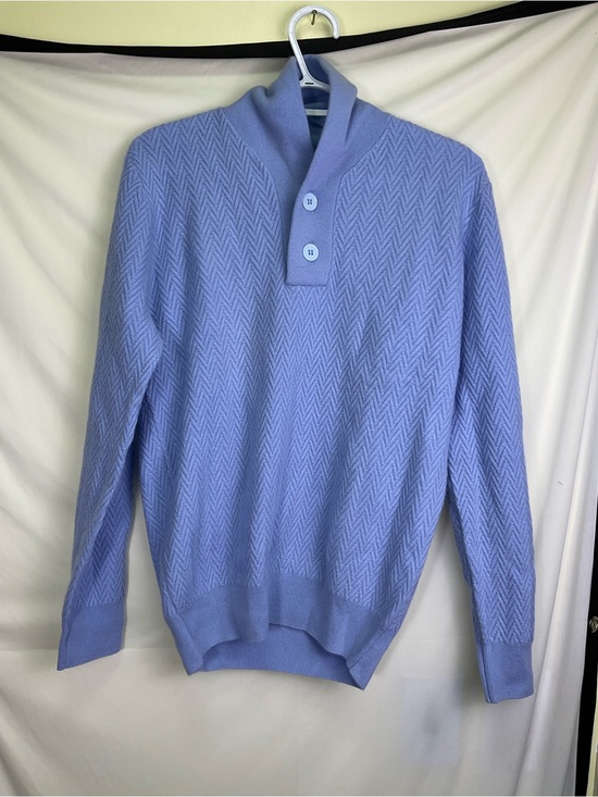 Noba Other - 100% CASHMERE ZIGZAG BUTTON SWEATER - Light Blue